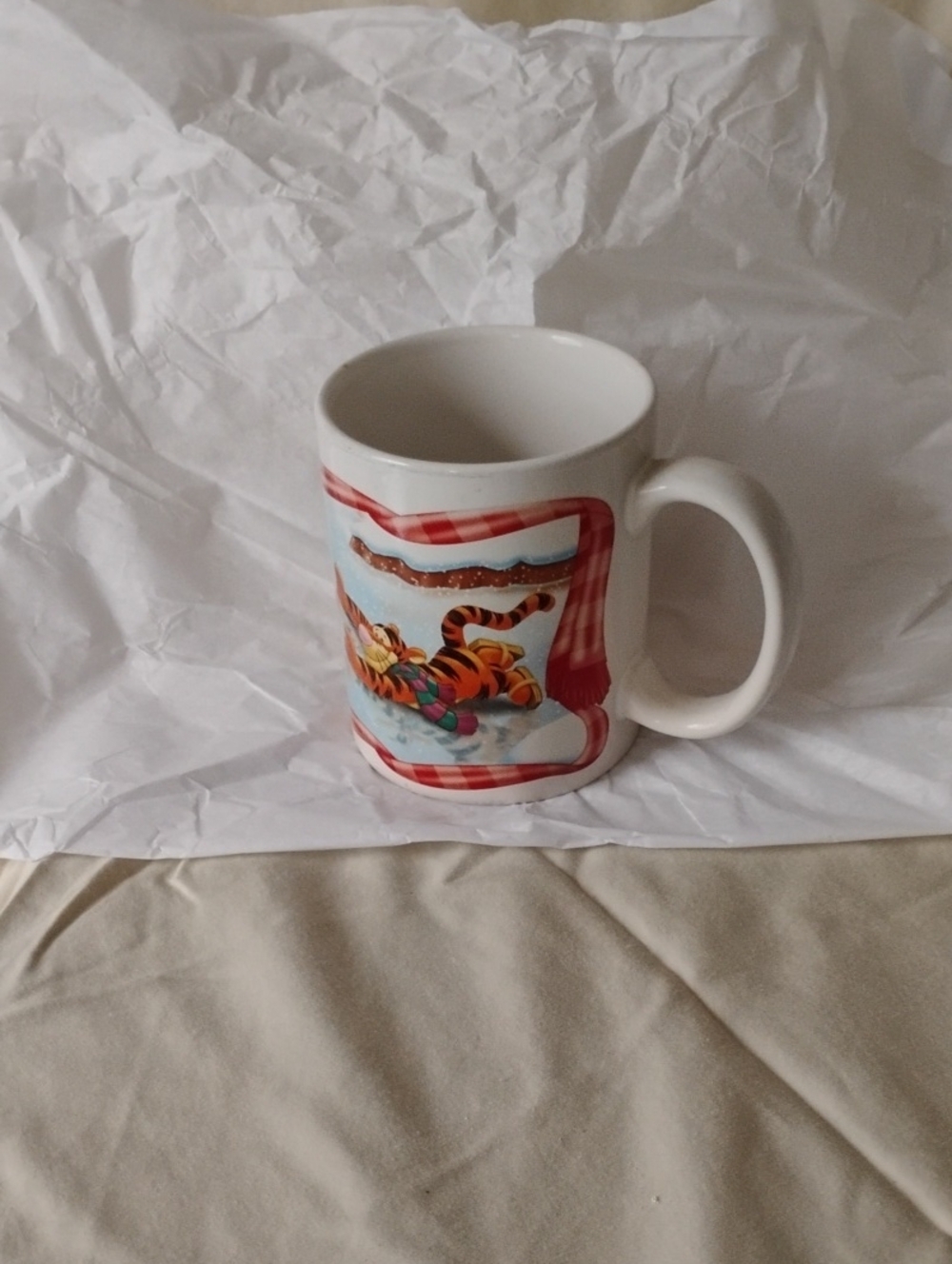 Ceramic White Mug with Red Plaid Tigger Design